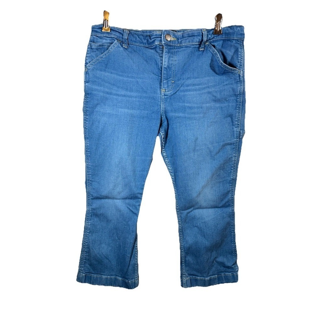 Lee Denim Capri Jeans Women Blue Mid Rise Stretch Casual Classic Cottage Size 16